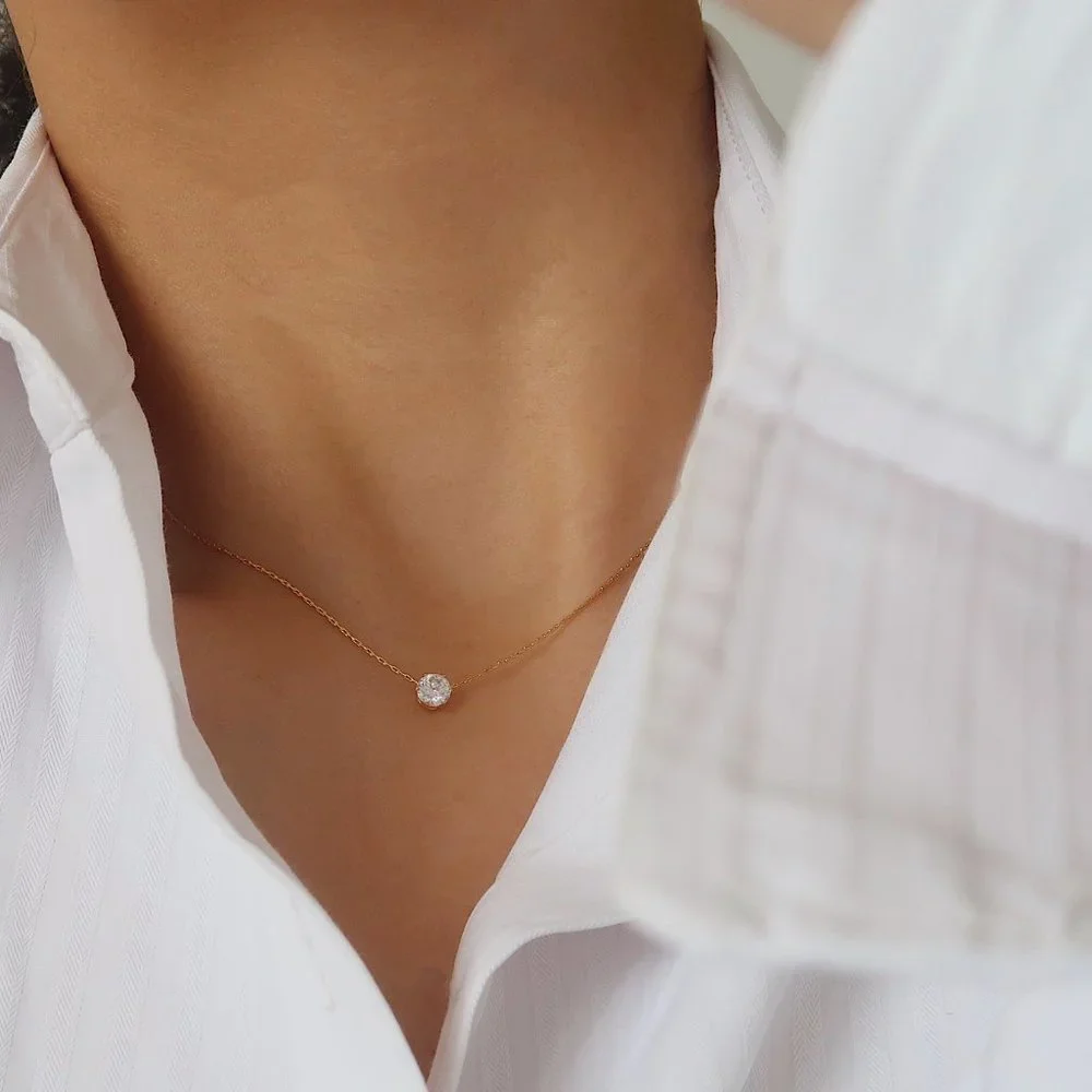 NEW Solitaire Diamond 18K Gold Plated Necklace